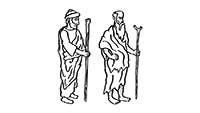 2 men holding staffs